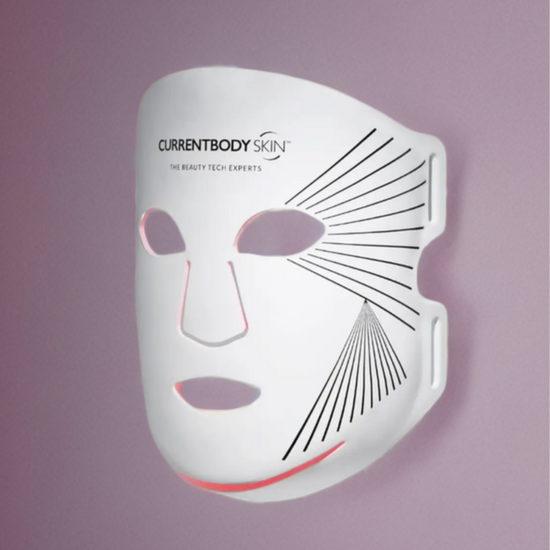 Facial mask with brand logo on a pink background