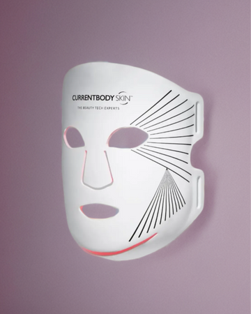 Facial mask with brand logo on a pink background