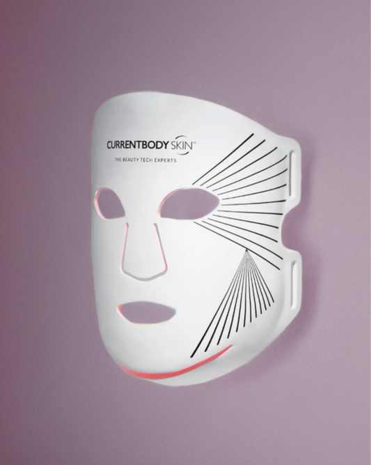 Facial mask with brand logo on a pink background