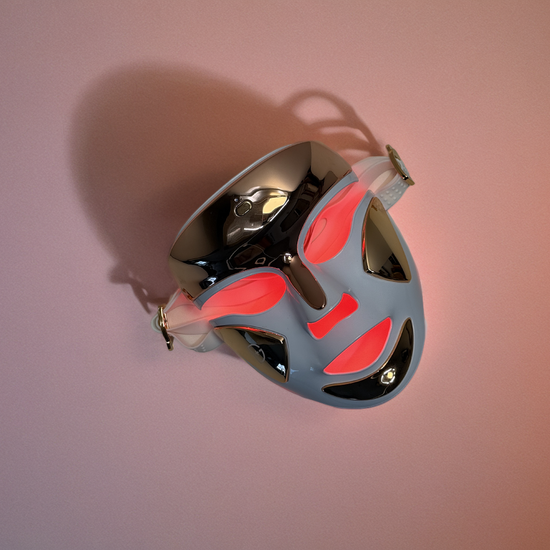 dr_dennis_gross_led_mask red mode on pink backgorudn 